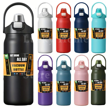 Stainless Steel Vacuum Bottle Large Capacity 1.2L/1.5L Insulated Thermo Water Flask Dual Use Lids Direct Straw Sport Gym Tumbler