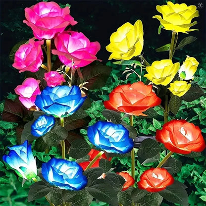 5 Heads Rose Lawn Lamp Solar Lights Outdoor Decorative Solar Garden Lights for Yard Patio Garden Wedding Decor Fairy Lights