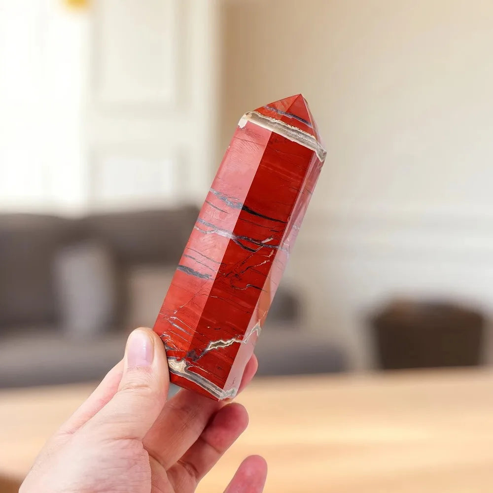 1pc Red Jasper Crystal Obelisk Standable Pointed Wand Hexagonal Tower Design Vibrant Home Decor & Mineral Specimen Perfect Gift
