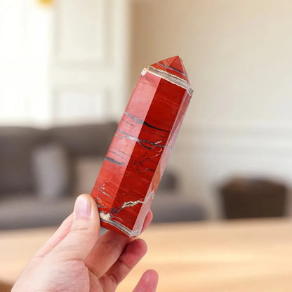 1pc Red Jasper Crystal Obelisk Standable Pointed Wand Hexagonal Tower Design Vibrant Home Decor & Mineral Specimen Perfect Gift