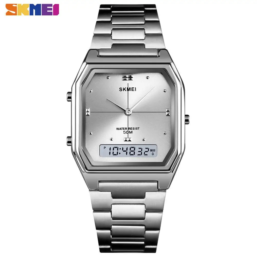SKMEI Waterproof Stainless Steel Strip Digital Wristwatches For Men Women Alarm 3 Time Chrono Watches Fashion Electronics Watch