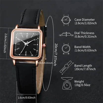 2PCS/Set Fashion Square Women's Watch Leather Band Quartz Watches Heart Bracelet Set