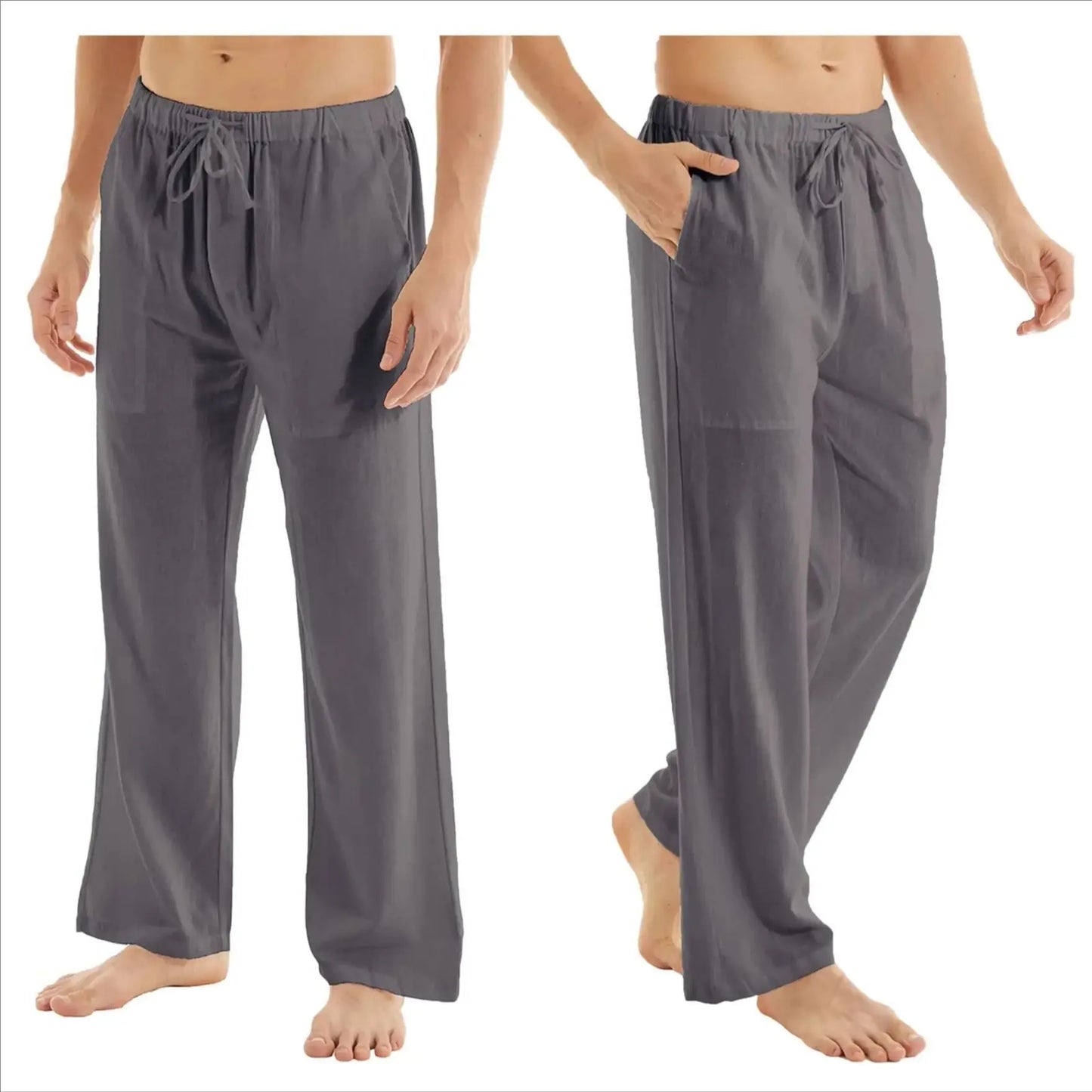 Men's Casual Linen Cotton Yoga Pants Breathable Loose Sweatpants Beach Trousers Lounge Pants Elastic Waist Fitness Pants