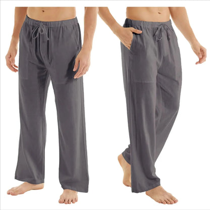 Men's Casual Linen Cotton Yoga Pants Breathable Loose Sweatpants Beach Trousers Lounge Pants Elastic Waist Fitness Pants