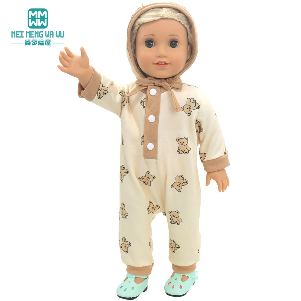 Fits 17-18inch American Doll and New Born Doll Clothes Fashion Dresses, Hooded Jumpsuit, Cardigan Strap Skirts Toys Gifts