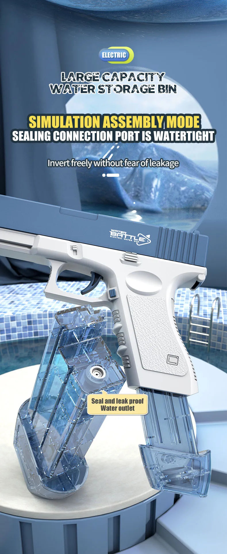 New Summer Electric Water Gun Toy Portable Automatic Electric Burst Water Gun Outdoor  Beach Water Toys Water gun accessories