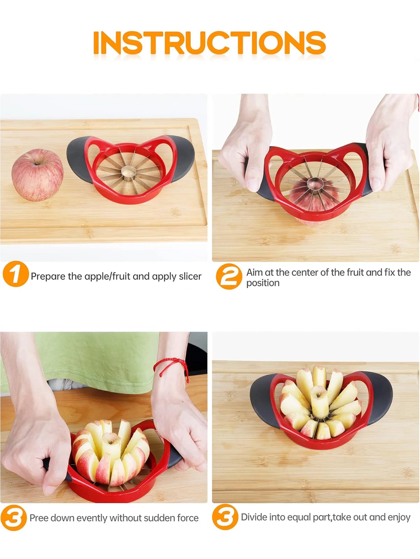 Stainless Steel Apple Cutter Corer And Slicer Lightweight Anti-slip Handle Kitchen Tool for Easy Fruit Preparation