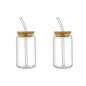 16oz Glass Drinking Cup Comes with A Bamboo Lid and A Glass Straw Suitable for Cocktails Coffee Beverages Etc.