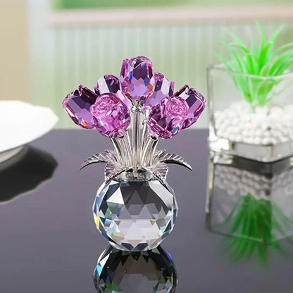 Creative Crystal Rose Sculpture Reflect Colorful Rose Bouquet Ornaments Small Handmade Crystal Rose Bundle Mother's Day