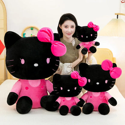 30/40/50cm Black Pink Hello Kitty Plush Toy Fluffy Sofa Cushion Desktop Room Decor Companion Doll Sleep Soothing Doll Girl Gift