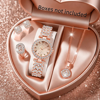 2026Fashion Roman pattern diamond inlaid women's watch quartz watch bracelet women's watch set