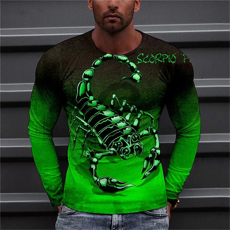 Scorpion 3D Print Long Sleeve Round-Neck Fashion Animal Pattern Men's T-Shirts Streetwear Pullovers Tops Loose Casual Man Tees