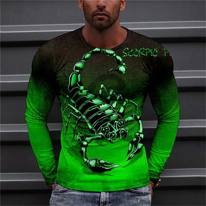 Scorpion 3D Print Long Sleeve Round-Neck Fashion Animal Pattern Men's T-Shirts Streetwear Pullovers Tops Loose Casual Man Tees