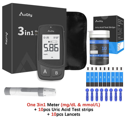 GUC 3in1 Multifunction Cholesterol Uric Acid Blood Glucose Meter Blood Sugar Test Strip Diabetes Glucometer Kit Gout Monitor