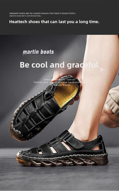 Large Size Summer New Men's Beach Sandals Outdoor Casual Leather Bag Head Wear-resistant Breathable Men's Shoes