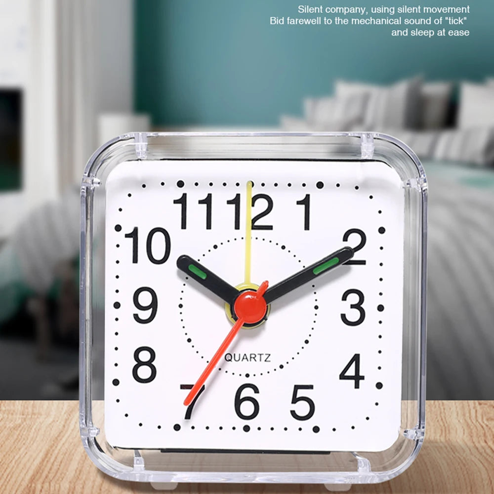 1PC Square Small Alarm Clock Acrylic Frame Quartz Movement Accurate Time Bedside Desk Clock for Bedroom Wake Up Student Clock