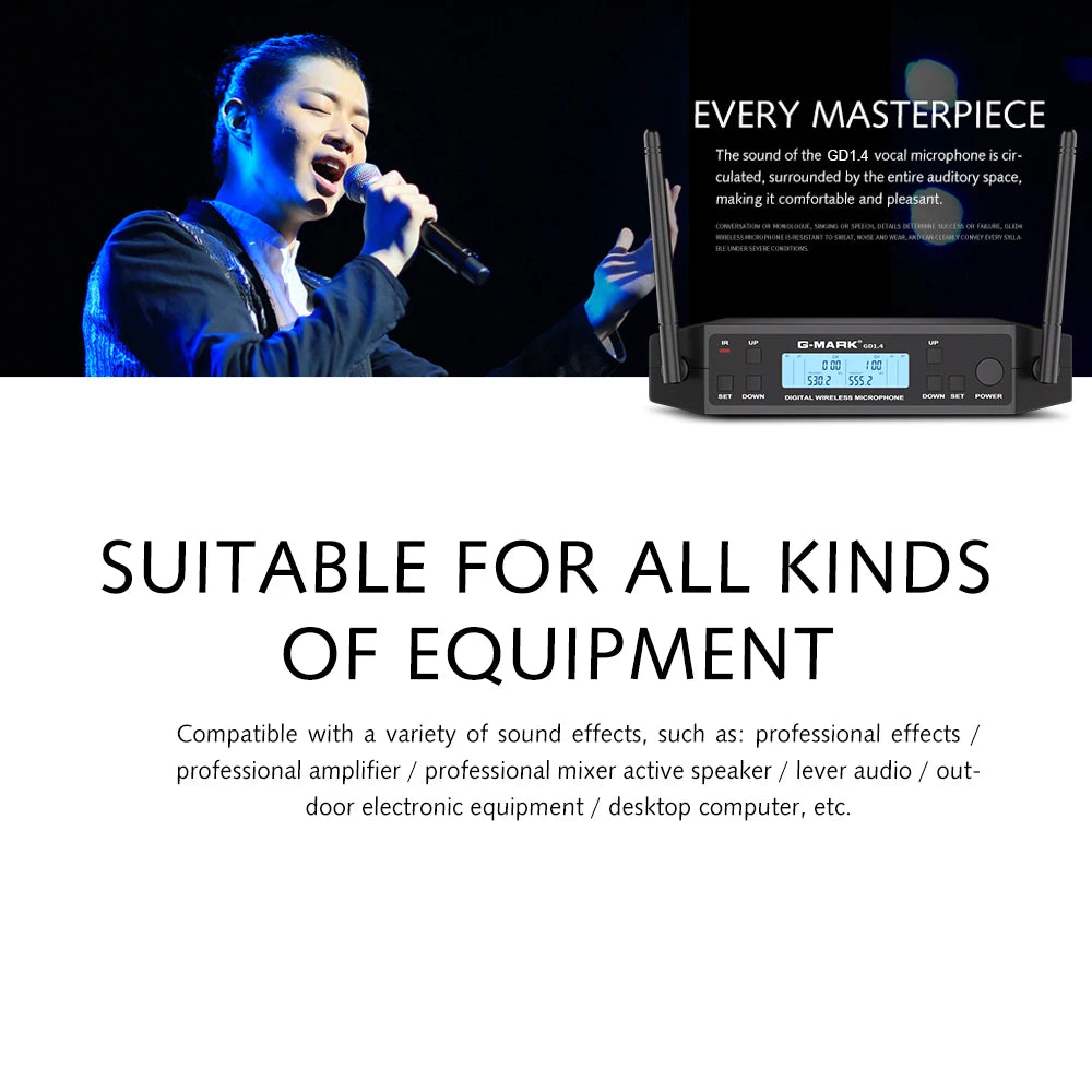 Microphone Wireless G-MARK GD1.4 Professional UHF System Handheld Mic For Stage Speech Wedding Show Band Home Party Church