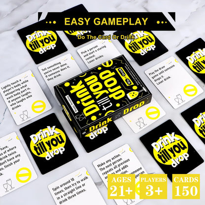 Drink Till You Drop Party Board Game Cards – Fun Social Drinking Game for Family Gatherings, Friend Gatherings & Team Building