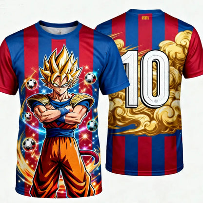 Summer 2026 Dragon Ball Wukong "Super Barcelona 10" Football Theme 3D Print Breathable Quick Drying T-shirt Adult Parent Top
