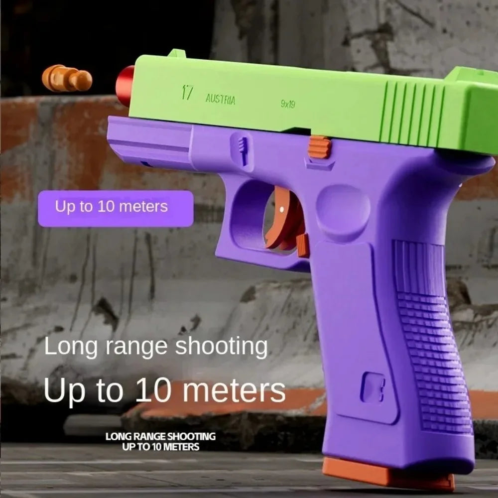 Shell Throwing G17 Automatic Shooting Soft Bullet Toy Gun with Blowback Outdoor Sports Shooting Game Christmas Gift for Children