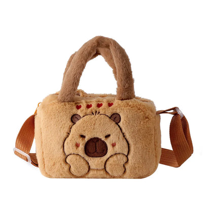 Stylish Cute Embroidered Capybara Plush Handbag Kawaii Cartoon Plush Shoulder Bag Lightweight Soft Small School Bag Square Bag