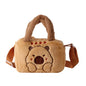 Stylish Cute Embroidered Capybara Plush Handbag Kawaii Cartoon Plush Shoulder Bag Lightweight Soft Small School Bag Square Bag