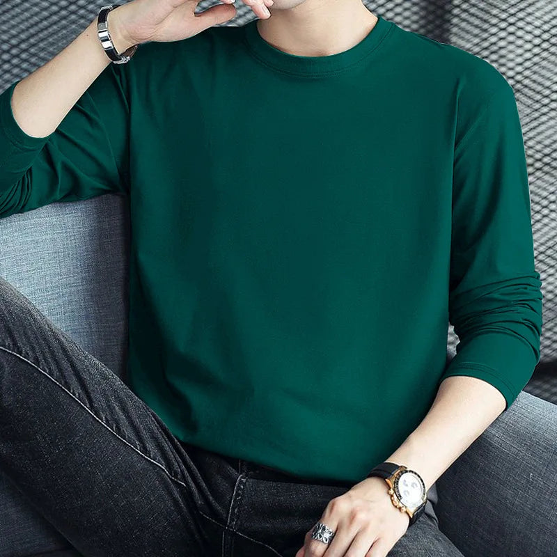 Men's Spring Long-Sleeved T-Shirt round Neck Printed Large Size Trendy Quality Top Casual Fashion Men's Clothing