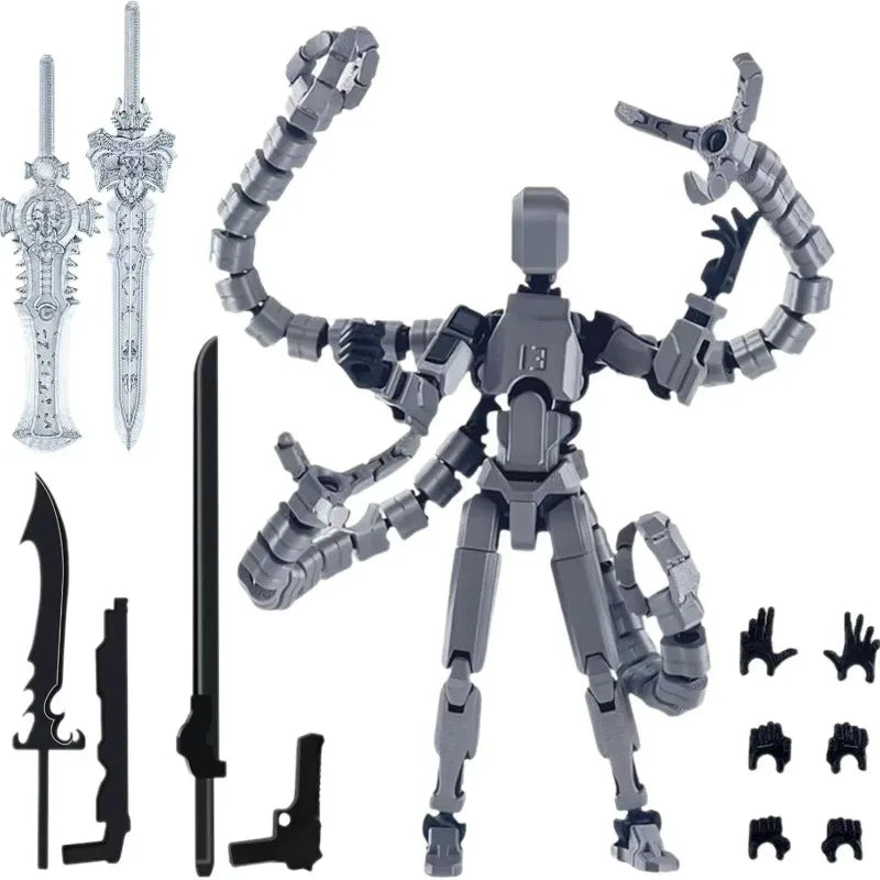 Assembly Toys T13 Action Figure 3D Printed Multi-Jointed Movable Titan 13 Lucky Dummy Robot Action Figure Desktop Toys