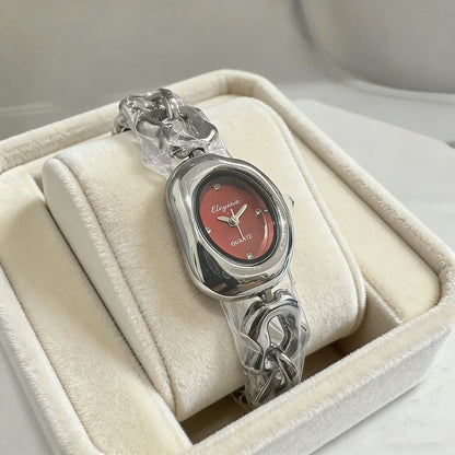 Casual and Fashionable Women's Student Watch, Half-Moon-Shaped Quartz Watch, Simple Chain Bracelet-Style Wristwatch, Versatile for Everyday Use