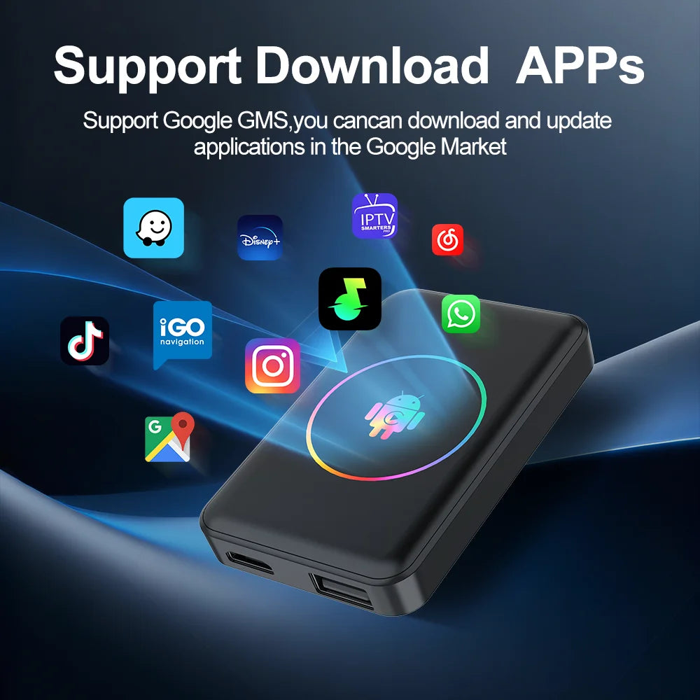 Android 14 4+64G Wireless CarPlay Ai Box Kowankit Smart HDMI Plug & Play 5 in 1 Android Auto Car Tv Box For YouTube Netflix 2026