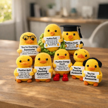 AnimalSeries Positive Energy Cute Duck Crochet Doll Handmade Knitted Decor Ornament with Encouragement Card Mini Desk Decor Gift