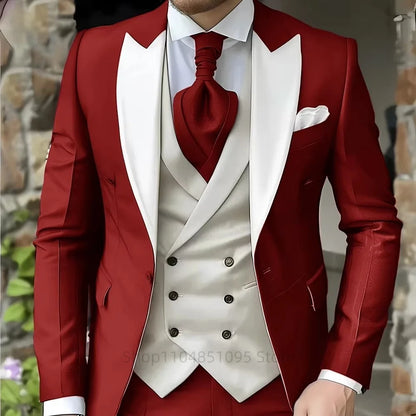 Elegant Peak Lapel Jacket Groom Tuxedo 3 Pieces Blue Men's Suits Blazer Vest and Pants Set Formal Men's Suit for Business