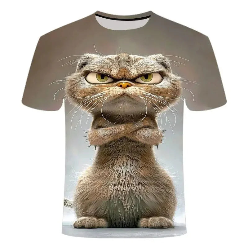 Men T-shirt Outdoor Street Cute Short-sleeved Boy Clothing Summer Top Fun Animal Cat 3D Printed Sports Quick-drying Breathable