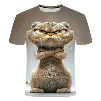 Men T-shirt Outdoor Street Cute Short-sleeved Boy Clothing Summer Top Fun Animal Cat 3D Printed Sports Quick-drying Breathable