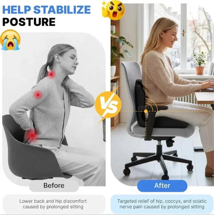 Ergonomic Memory Foam Seat Cushion Lumbar Support Pad Relieve Tailbone Sciatica Pain For Office Chair Car Seat Daily Use