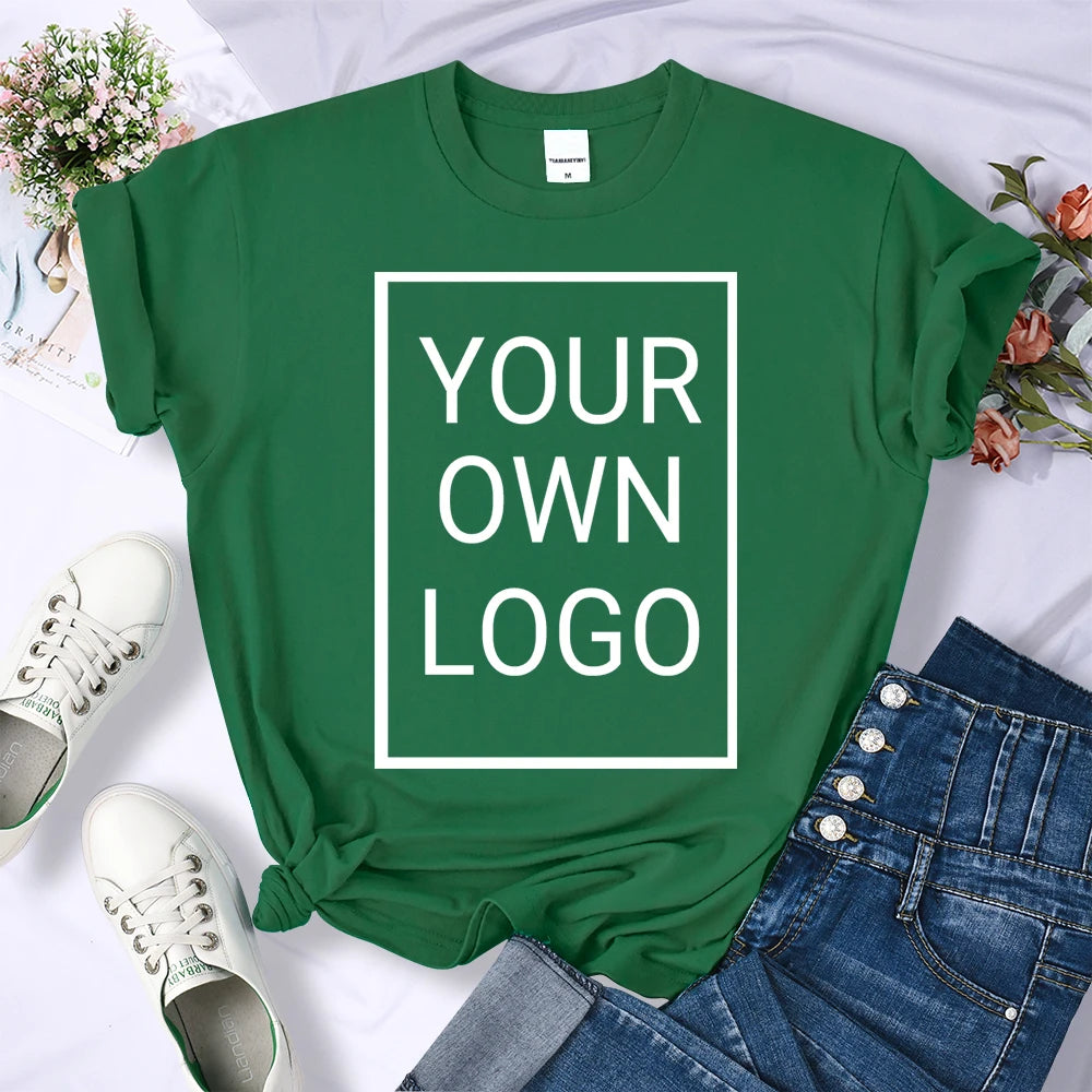 Custom DIY LOGO Women T-Shirt Summer Y2K Streetwear Comfortable Female Short Sleeves Crewneck Customized Pattern Tee Tops