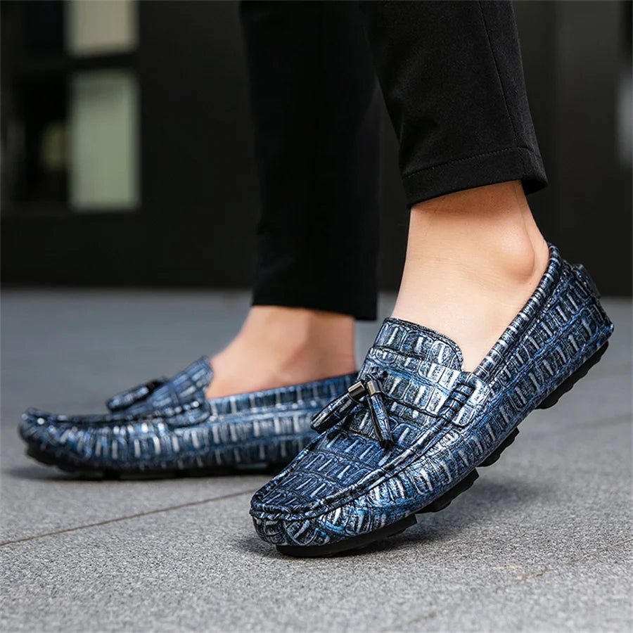 Casual Summer MenLoafers  Shoes Men's Slip-On Anti-Slip Breathable Loafers Shoes Round Toe Flat Heel Rubber Outsole PU Mens