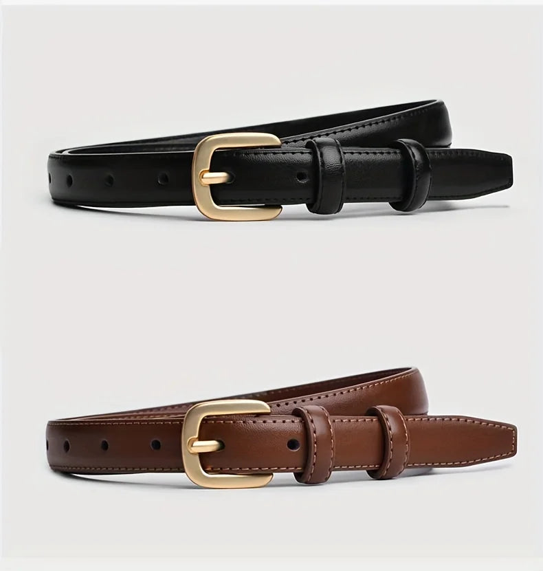 Women Gold Pin Buckle Jeans Black Belt Luxury Vintage Female Skinny Waistband