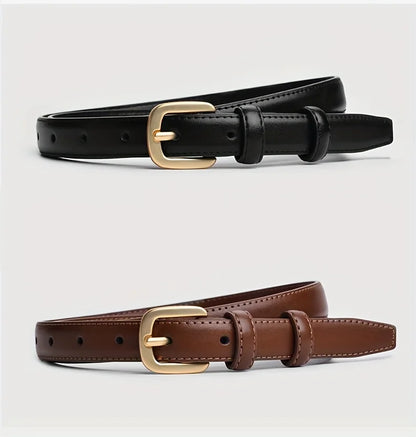 Women Gold Pin Buckle Jeans Black Belt Luxury Vintage Female Skinny Waistband