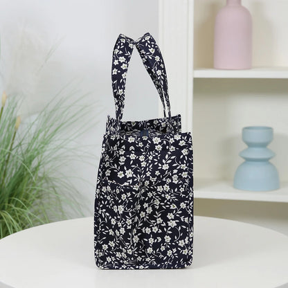 New floral print thickened fabric handbag, lunch bag, portable lunch box storage bag, zipper design, multifunctional tote