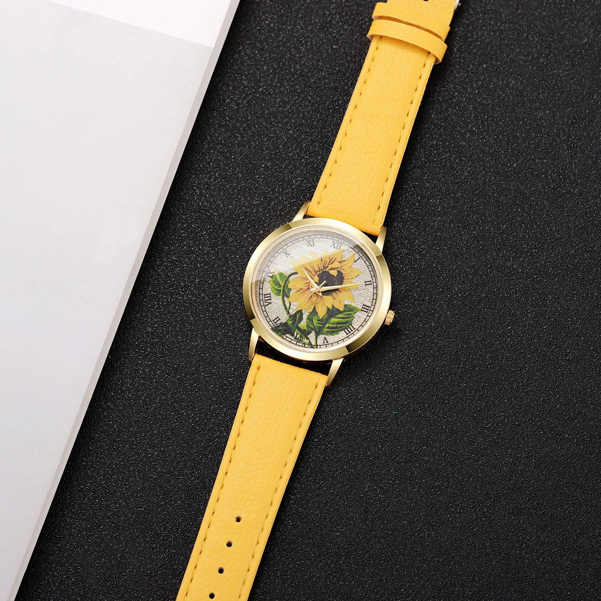 6PCS/Set Fashion Flower Dial Women Watches Leather Strap Quartz Watch Daisy Jewelry Set Reloj Mujer (Without Box)