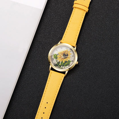 6PCS/Set Fashion Flower Dial Women Watches Leather Strap Quartz Watch Daisy Jewelry Set Reloj Mujer (Without Box)
