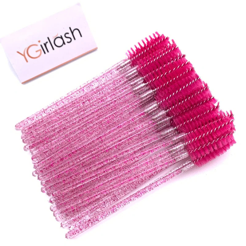 50 Pcs Shiny Crystal Eyelash Applicator Disposable Diamond Handle Nylon Two Colors Mascara Wands Spoolies Pink Brushes
