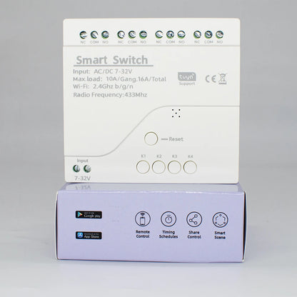 4CH Wifi Relay Smart Wireless Switch Module 4 Channel 7-32V 85-250V 220V 110V 2200W RF433 4 Way Receiver Works with Tuya Alexa