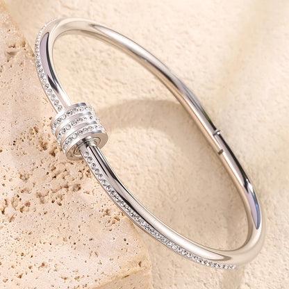 5pcs/Set Minimalist Elegant Luxury Sparkling Bangle Bracelets High-End Titanium Steel Bracelets For Women