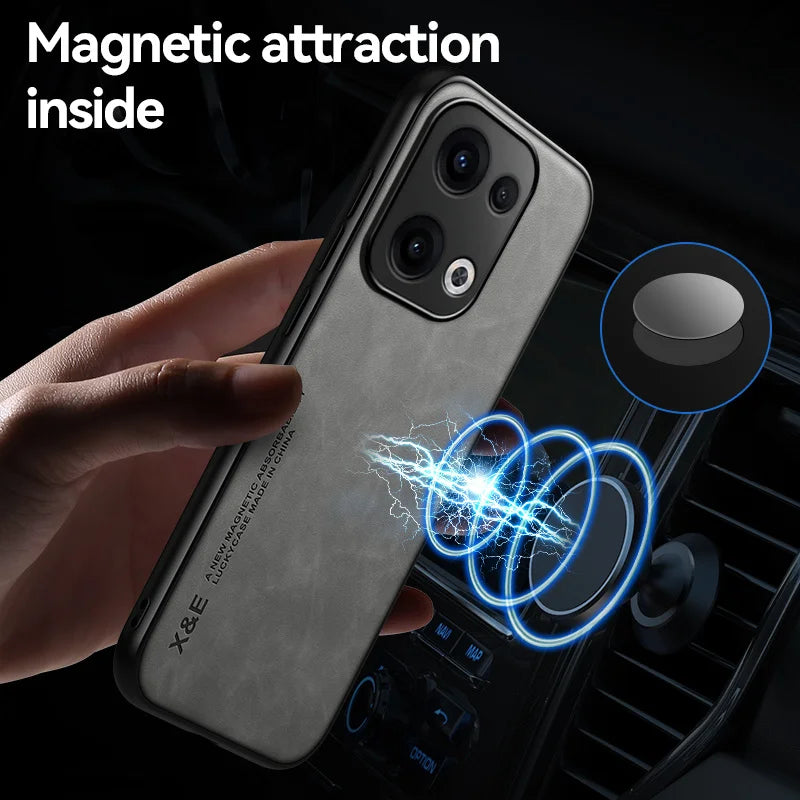 Funda For Oppo Reno 13 Pro 13F 4G 5G Case Car Magnetic Holder Leather Phone Case for Reno13 13pro 5G Soft Frame Shockproof Cover