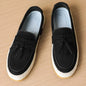 Men Slip On Tassel Loafers, Spliced Fabric Espadrille Shoes Woven Hemp Thick Flat Sole For Daily Driving Street Casual Wear