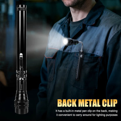 Rechargeable LED Flashlight,3LED Magnetic Work Light,360° Bendable Waterproof Lantern for Car Repair,Hunting,Camping,Emergency