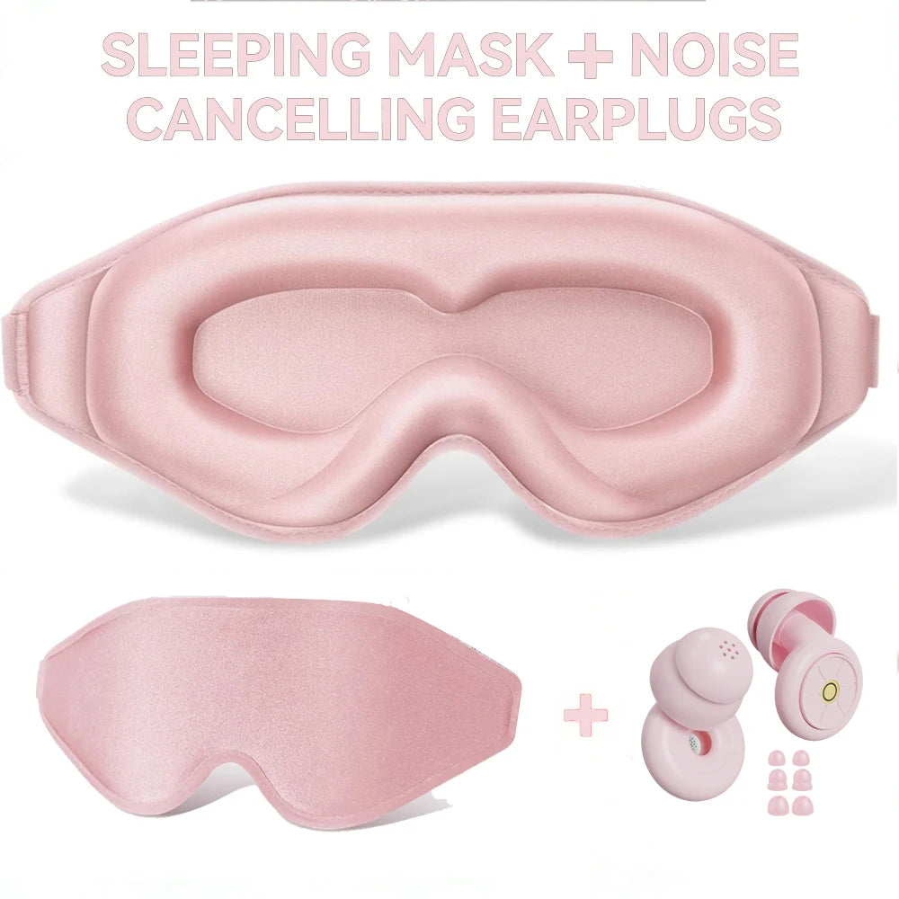 3D Sleep Eye Mask for Sleeping - Insomnia Relief, Light Blocking -  Eye Cover - Adjustable Strap ,With Noise Cancelling Earplugs