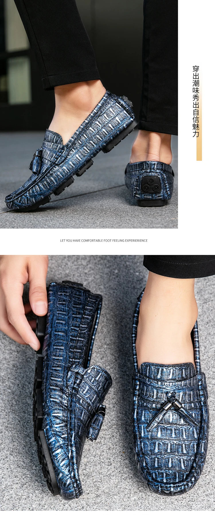 Casual Summer MenLoafers  Shoes Men's Slip-On Anti-Slip Breathable Loafers Shoes Round Toe Flat Heel Rubber Outsole PU Mens